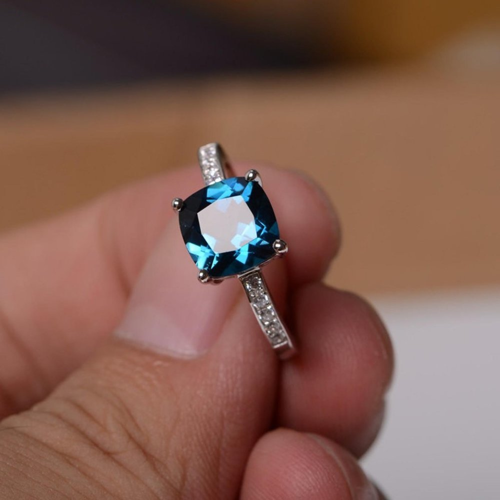 London Blue Topaz Ring 925 Sterling Silver - Picture 1 of 6